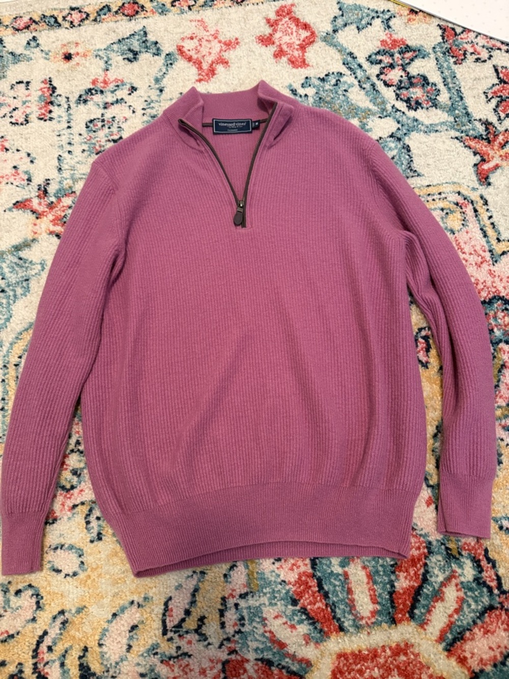 Vineyard Vines Men's Cashmere Dusty Purple Quarter-Zip Sweater